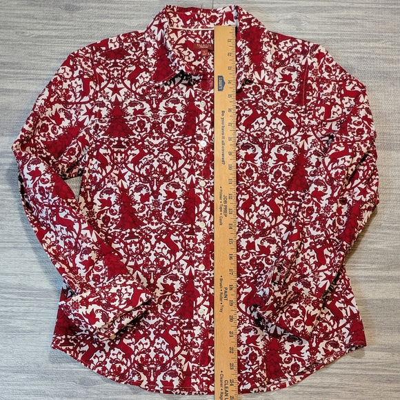 Talbots Haberdashery Holiday‎ Christmas Reindeer Buttondown Cotton Blouse/Top 6 - Picture 6 of 9
